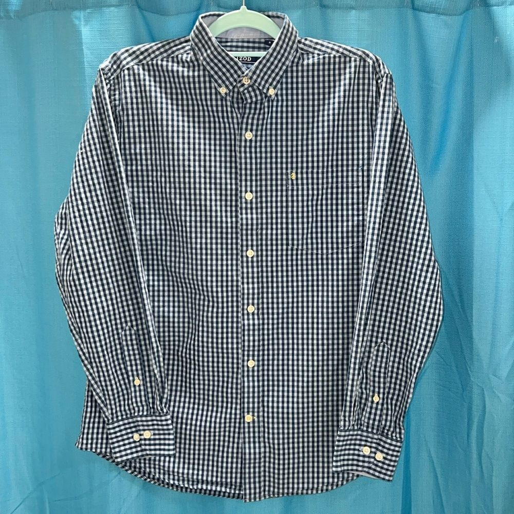 Izod button down shirt blue white yellow